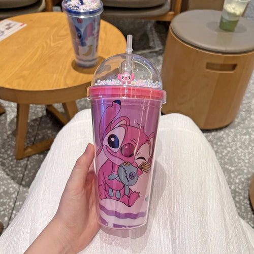 450ML Kawaii Disney Stitch Luminous Water Cup Cartoon Figure Double