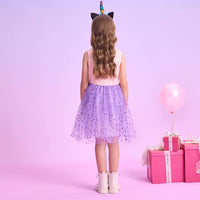 Unicorn Rainbow Dress with Purple Tulle Skirt