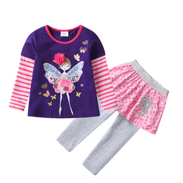 Adorable Girls Clothing Sets Stripe Tops+Skirt Pants Cotton Set