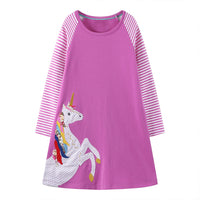 Cotton Long Sleeve Straight Unicorn Dress