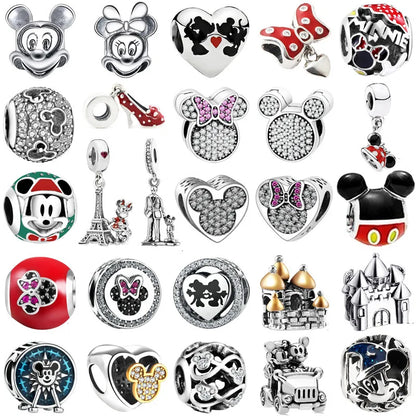 925 Silver Mickey Minnie Mouse Disney Charms Bead Pendant Fit