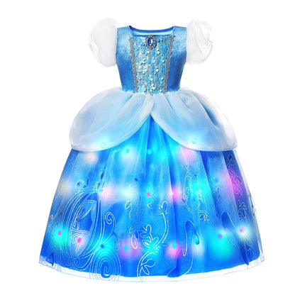 LED Light Up Disney Princess Dress for Girls Halloween Costume Cosplay Cinderella  Comic Con Kids Gown Halloween Party Robe