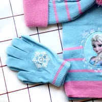 4-8Years children's hat Elsa princess  hat scarf gloves hat knitted set