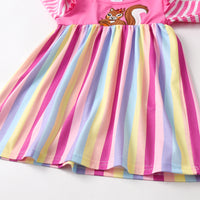 Squirrel Pink Stripe Long Sleeve Cotton Dress