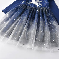 4t Navy Unicorn Cotton Dress with Glitter Tulle