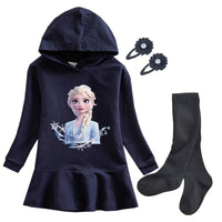 Frozen Elsa Princess Autumn Winter Sweatershirt Dresses Girls Long