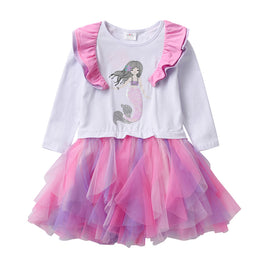 Adorable Mermaid Sequin Ruffles Cotton Long Sleeve Dress