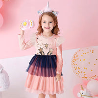 Sequin Bunny Star Ears Cotton Dress - Pink and Gold