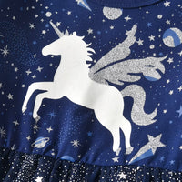 4t Navy Unicorn Cotton Dress with Glitter Tulle