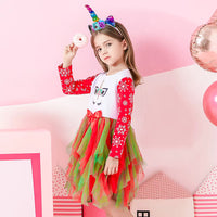 Christmas Snowflake Cotton Mesh Long Sleeve Dress