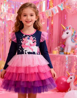 5t Girls Unicorn Cotton Dress with Ruffle Skirt