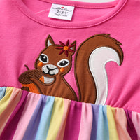 Squirrel Pink Stripe Long Sleeve Cotton Dress