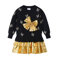 5t Gold and Black Top Bow Sweater Golden Tutu Dress