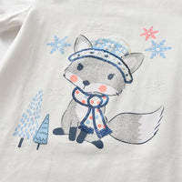 Christmas Glitter Fox White Cotton Short Sleeve Shirt