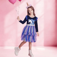 Adorable Mesh Pony Long Sleeve Cotton Dress