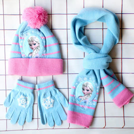 4-8Years children's hat Elsa princess  hat scarf gloves hat knitted set