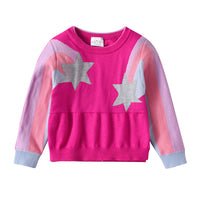 Adorable Pink Star Striped Pullover Knitwear Cotton Sweater for Autumn Winter