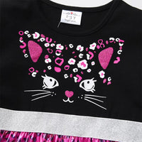 Adorable Black and Pink Cat Design Kids Cotton Shiny Dress