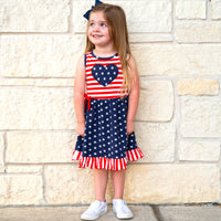 AnnLoren Girls 4th of July Stars & Striped Heart Dress Red White &