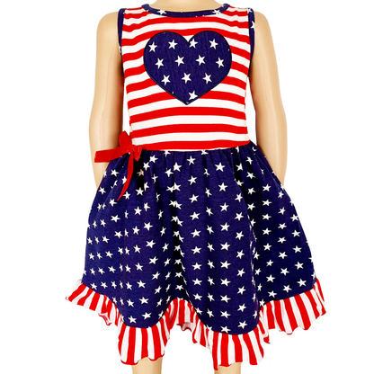 AnnLoren Girls 4th of July Stars & Striped Heart Dress Red White &