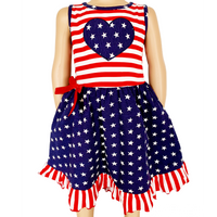 AnnLoren Girls 4th of July Stars & Striped Heart Dress Red White &