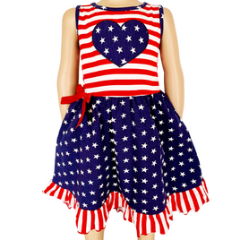 AnnLoren Girls 4th of July Stars & Striped Heart Dress Red White &