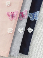 Stylish Flower & Butterfly Applique Cotton Leggings