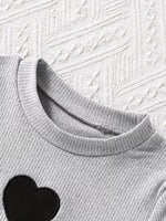 Cozy Knit Top with Heart Long Sleeve Soft Blouse