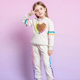 Thick Woolen Hoodie Heart Sequins Tassels & Pants Set