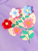 3D Flower Sweatshirt with Lace Sleeves