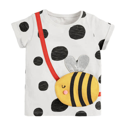 Jumping Meters Bee Applique Summer  Tees Girls Short Sleeve T Shirts Hot Selling Kids Tops Costume