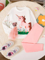 Pony Pattern 2pcs/set Girls Long Sleeve Sweatshirt Top + Pants Set