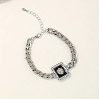 Elegant Silver-Tone Fashion Pendant Bracelet with Sparkling Crystals