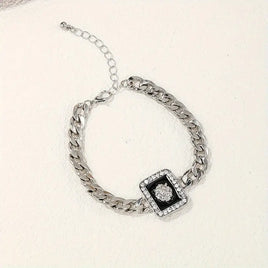 Elegant Silver-Tone Fashion Pendant Bracelet with Sparkling Crystals
