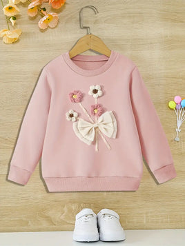 3D Floral & Bow Tie Decor Sweatshirt