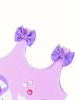 Girls Fish Decor Bow Decor Ruffle Trim Swimwear