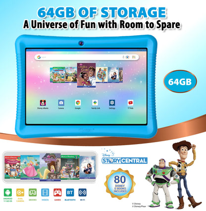 K102 Blue 10" Kids Android 64GB Tablet with Disney E-books and videos