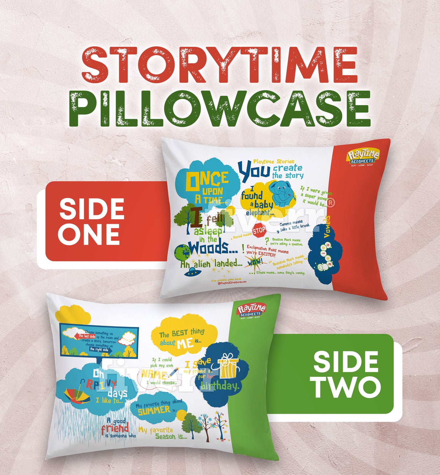 Playtime Story-Time Pillowcase. Over 20 starter sentences and Images.