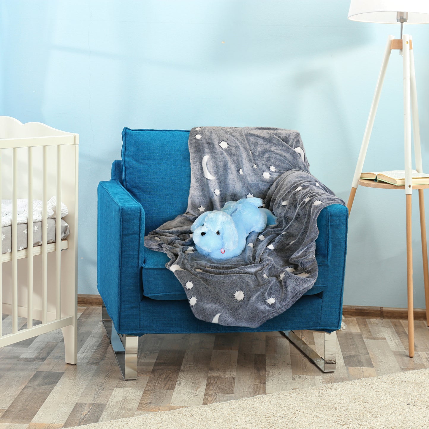 Glow in the Dark Blanket & Pillow Set-Gray & Blue