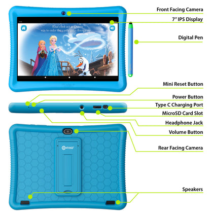 K102 Blue 10" Kids Android 64GB Tablet with Disney E-books and videos