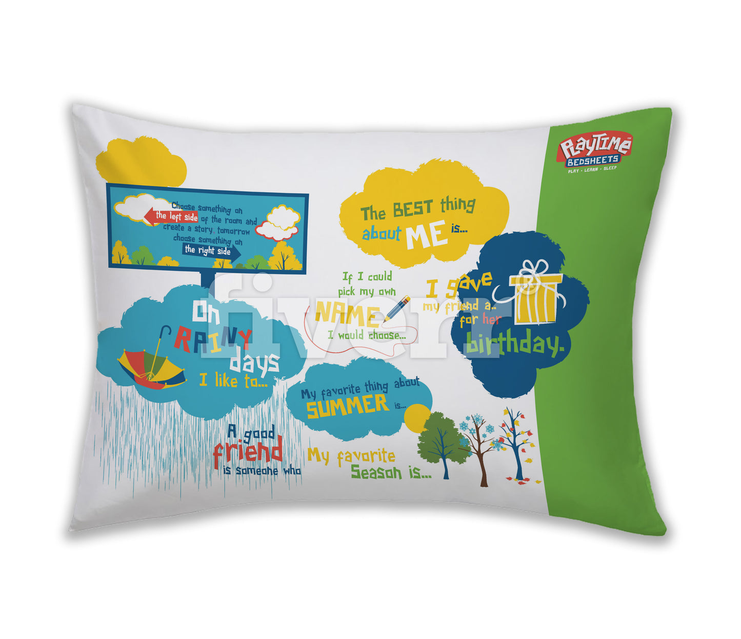 Playtime Story-Time Pillowcase. Over 20 starter sentences and Images.