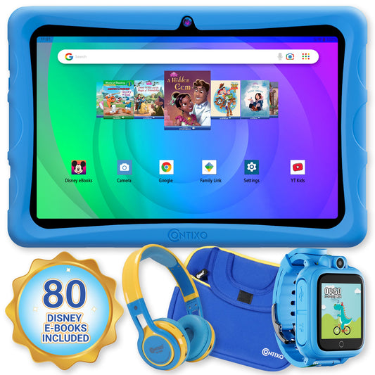 K102 Blue 10" Kids Android 64GB Tablet with Disney E-books and videos