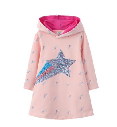 Girls dress 2024 autumn new sequin design long-sleeved hooded dress European and American style