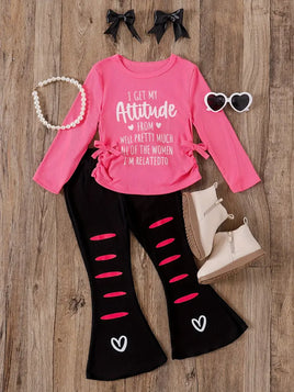 Casual Long Sleeve Top and Flared Pants Set