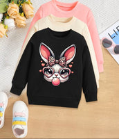 Bowknot Bunny Cartoon Print Long Sleeve Sweatshirt