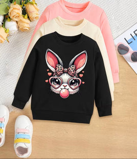 Bowknot Bunny Cartoon Print Long Sleeve Sweatshirt