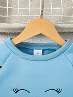 Embroidered Cat Fleece-Lined Hoodie Set