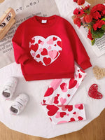 Heart Red Long Sleeve Fleece With Leggings Valentine Two-Piece Outfit