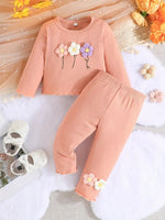 Adorable  Girls Knit Flower Top & Pants Set