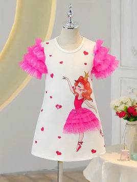 Adorable 3D Princess Tulle Dress with Flutter Sleeves